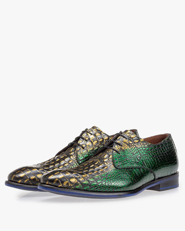 Lace shoe green croco leather