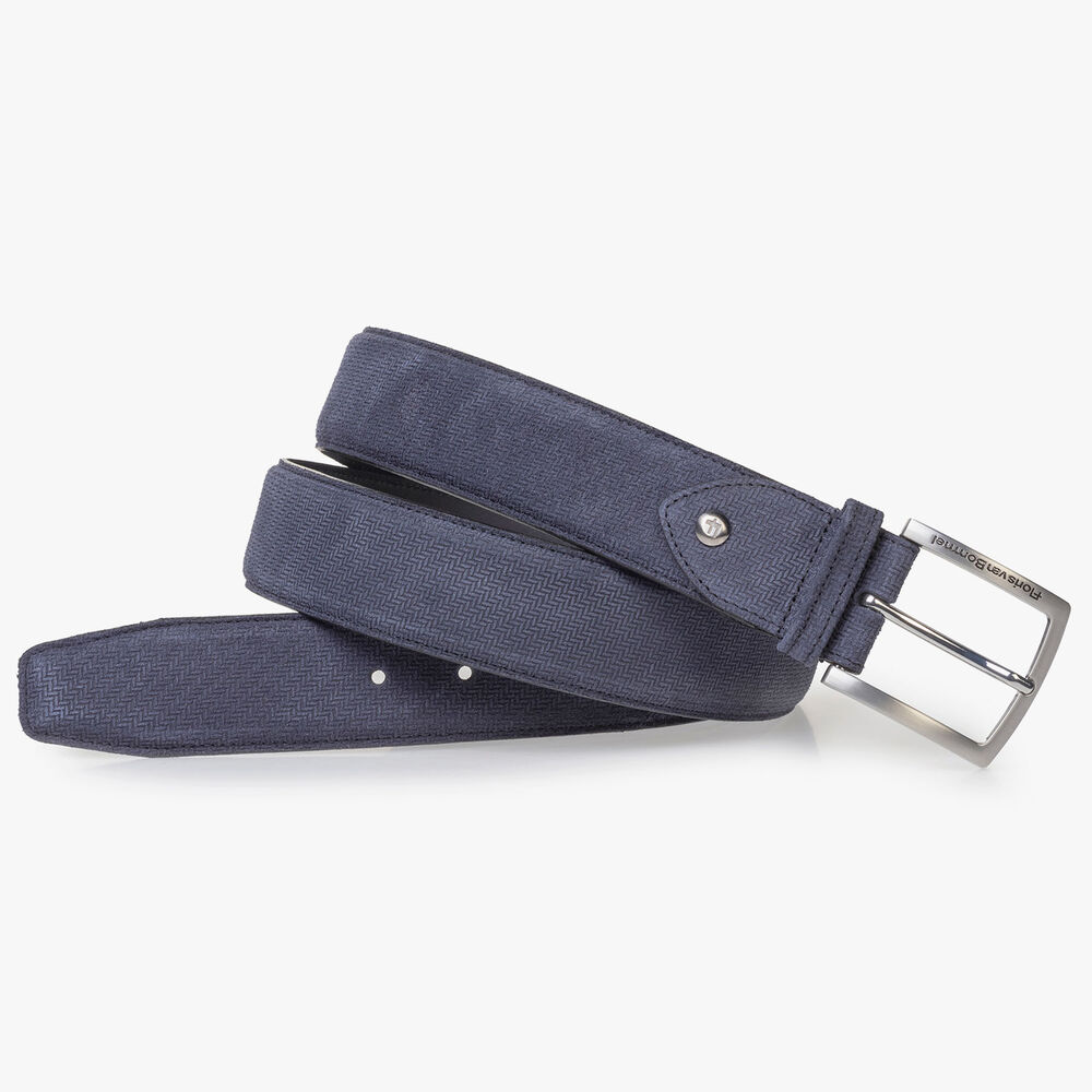 Blue suede leather belt with print