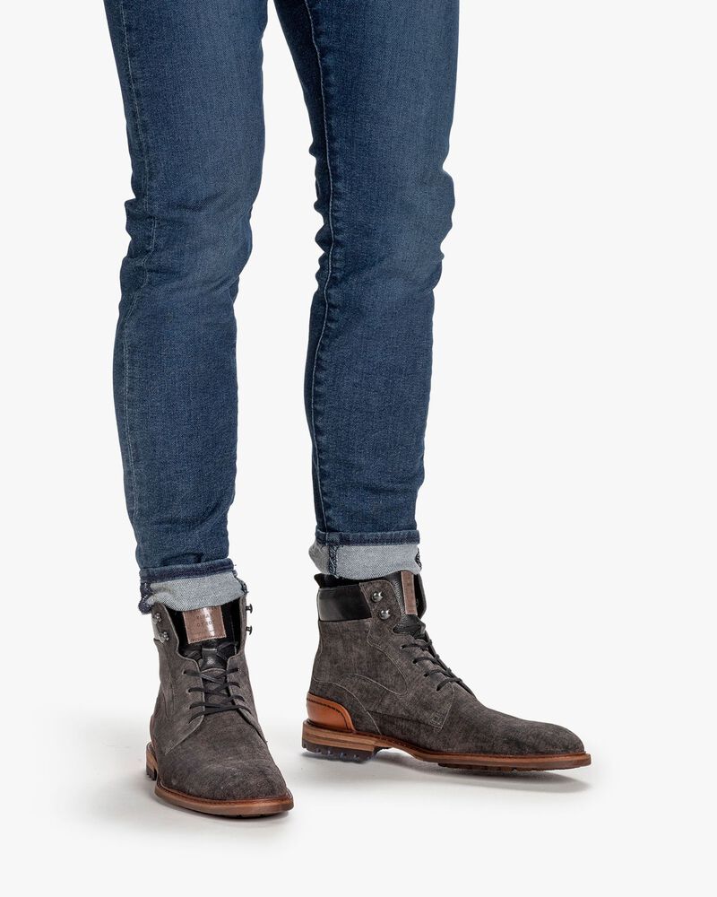 Schn&uuml;rstiefel Wildleder dunkelgrau