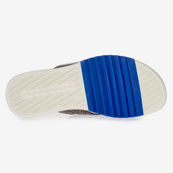 Dark grey nubuck leather cross strap slipper with print