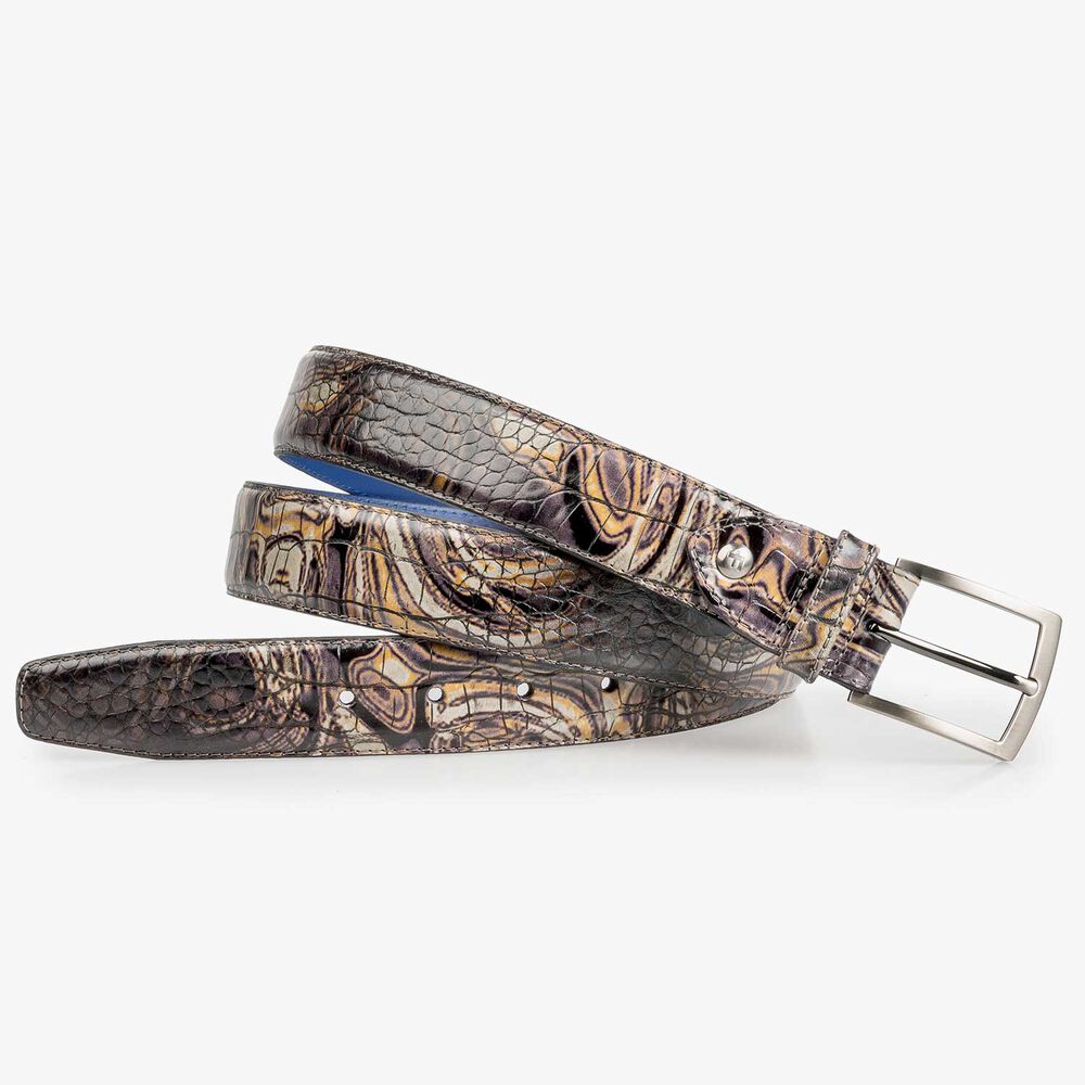 Grey Premium calf’s leather belt with croco print