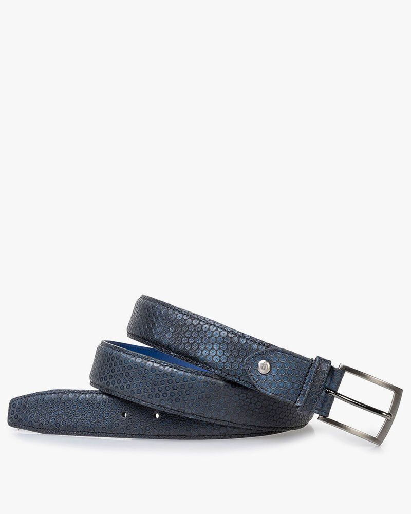 Leather belt blue with print
