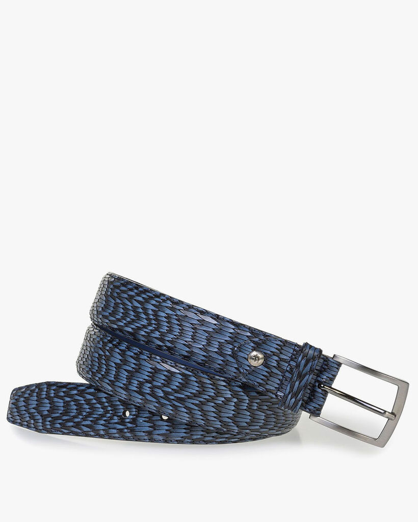 Blue leather belt with print