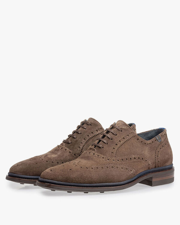 Brogue suede leather dark taupe