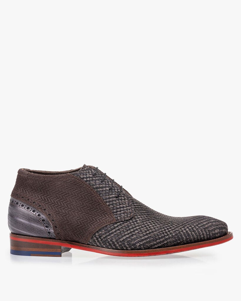 Schn&uuml;rstiefel grau mit Print