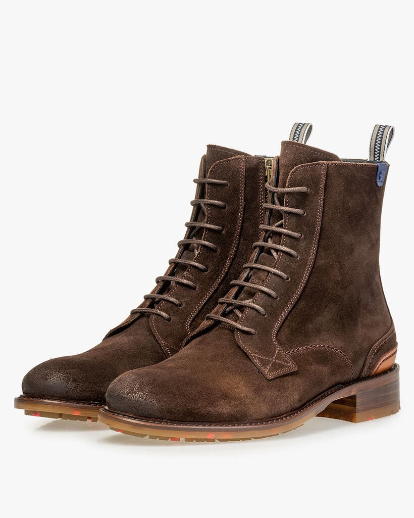 Schn&uuml;rstiefel Wildleder dunkelbraun