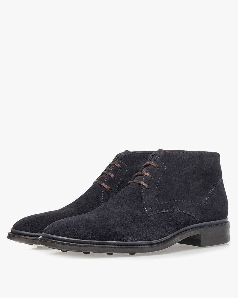 Lace boot suede leather blue