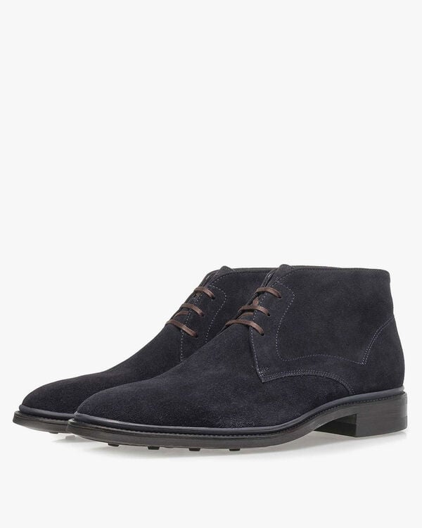 Lace boot suede leather blue