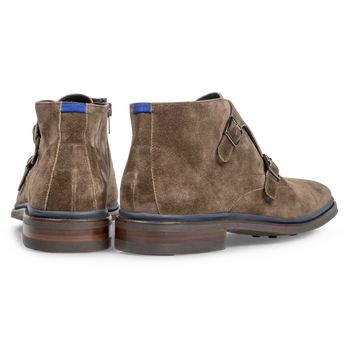 Taupe Monk-Schnallenschuh Wildleder