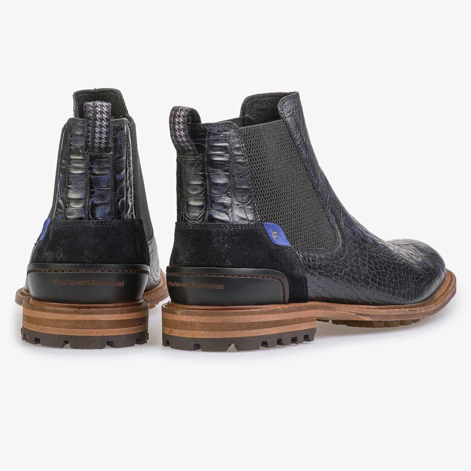 Leder Chelsea Boot mit Krokoprint – blau – 1023013|Floris Herren Lederstiefel von Floris Van Bommel: bis zu −40