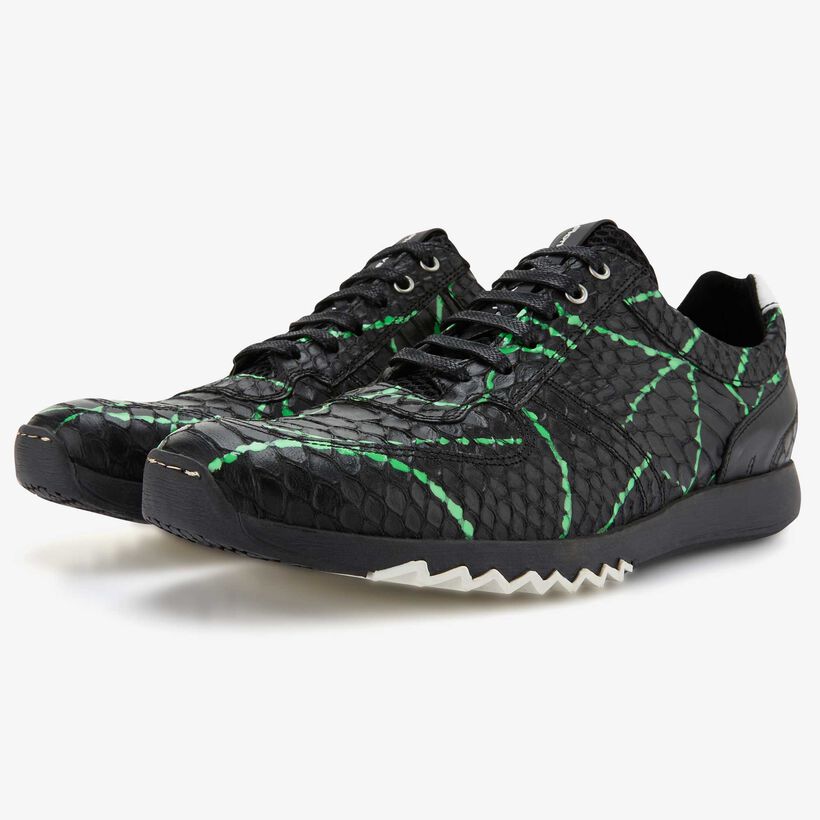 Floris van Bommel black-green leather sneaker in snake print 