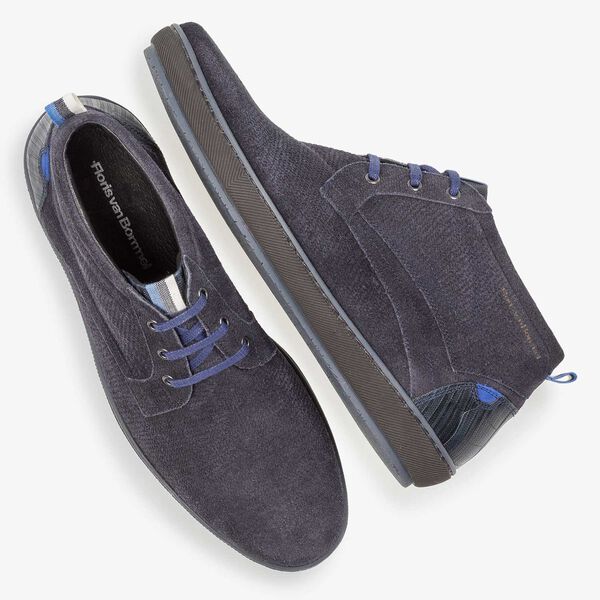 Dark blue printed suede leather lace shoe