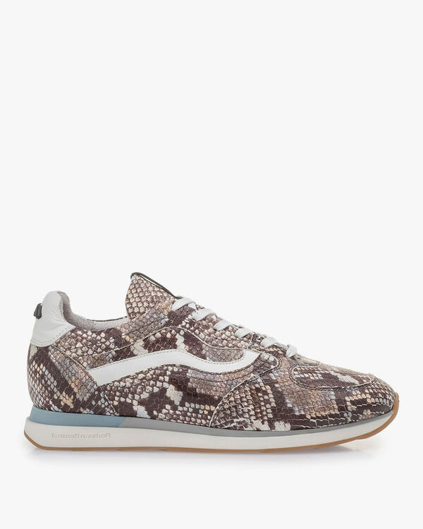 Brown and white sneaker snake print