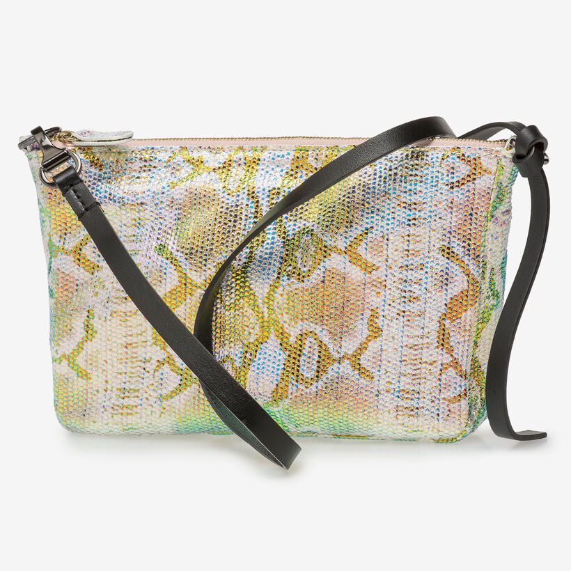 Leather bag with green/gold metallic print