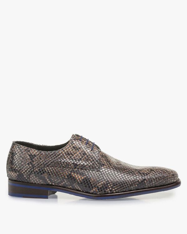Grey and brown lace shoe with snake print