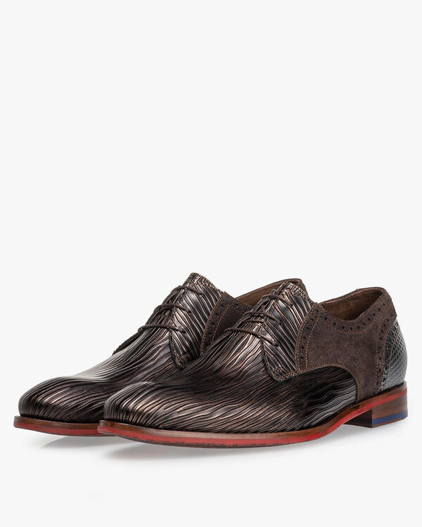 Schn&uuml;rschuh Metallic-Print bronze