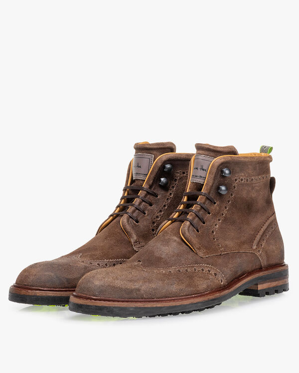 Schn&uuml;rstiefel Wildleder cognac