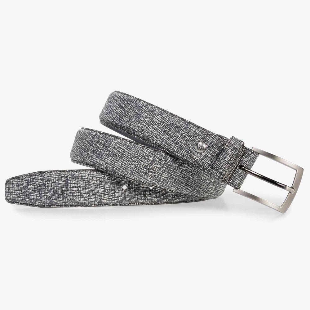 Grey leather belt with black print