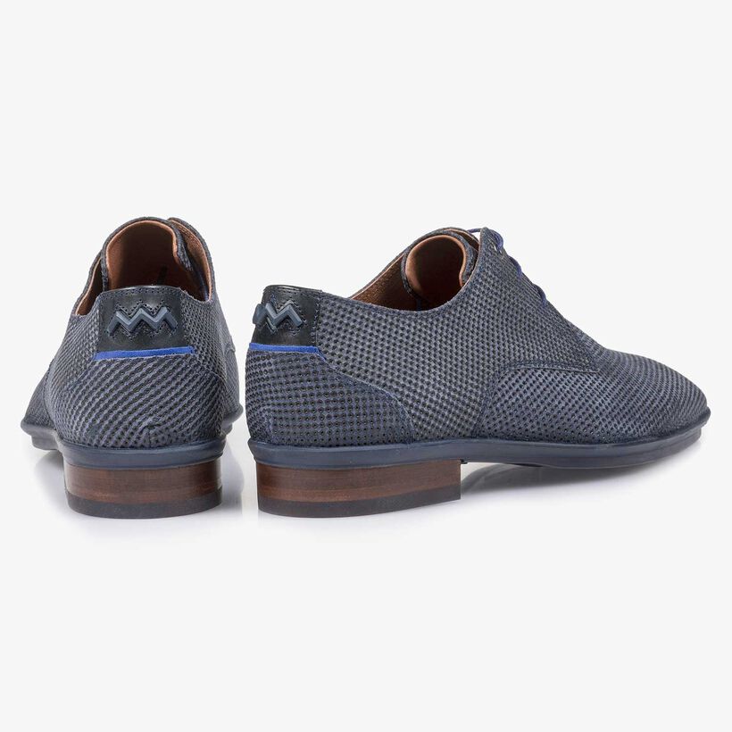 Dark blue suede leather lace shoe with a print