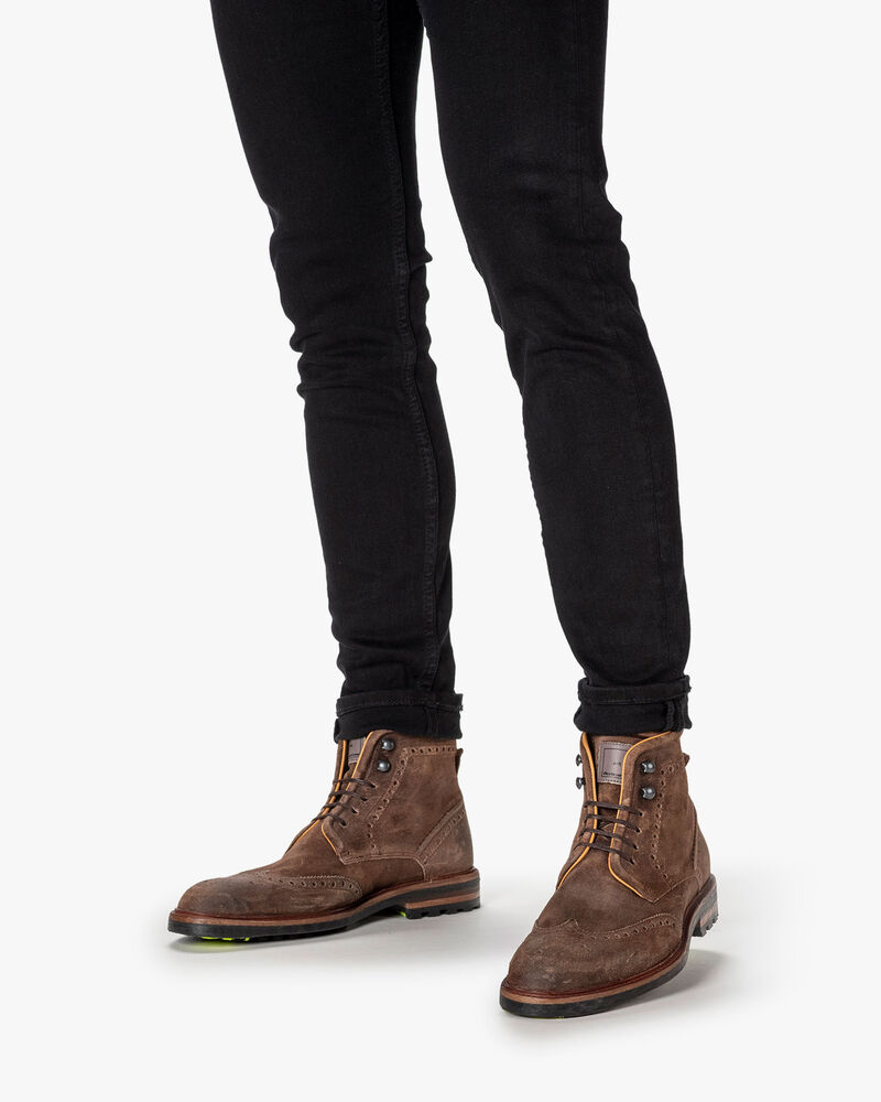 Schn&uuml;rstiefel Wildleder cognac