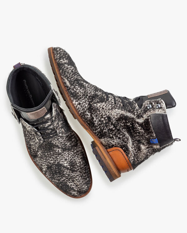 Schn&uuml;rstiefel Ponyfell cremewei&szlig;