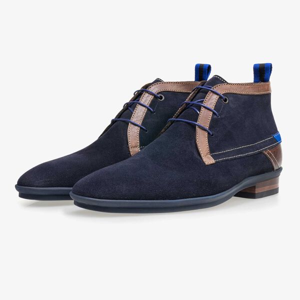 Dark blue mid-high suede leather lace boot