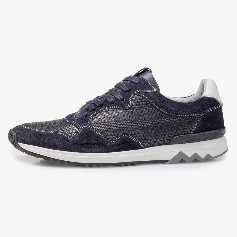 Dark blue suede leather sneaker with a pattern