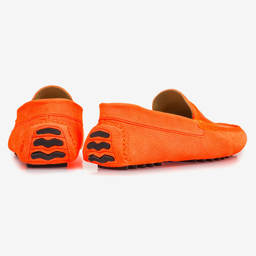 Premium fluorescent orange leather moccasin