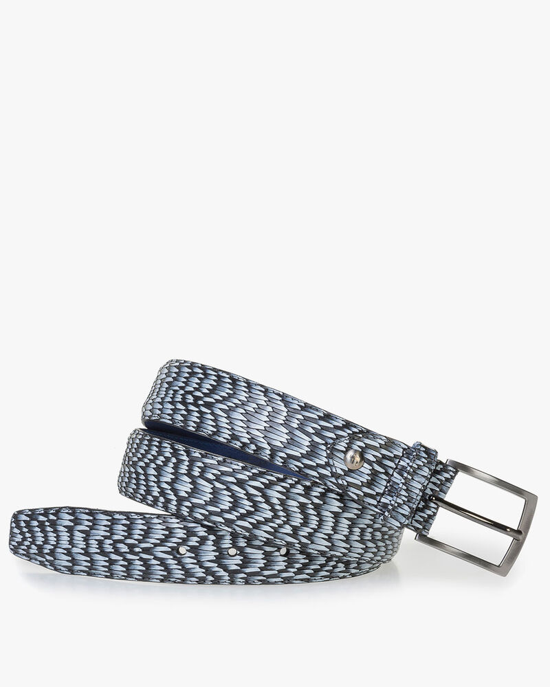 Grey leather belt with print