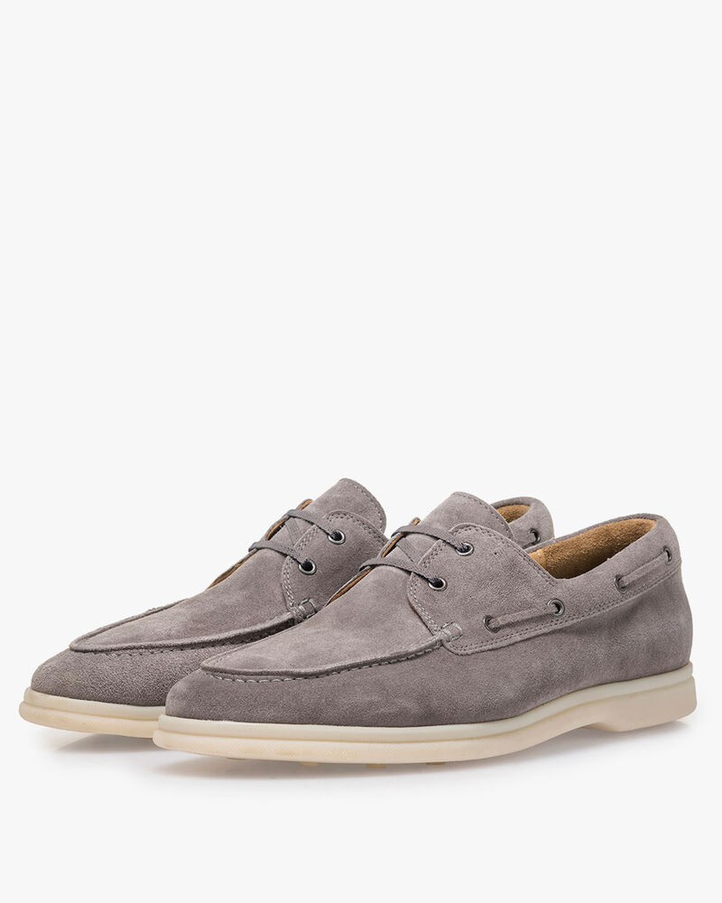 Grey suede leather boat shoe