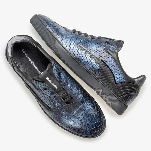 Blauer Metallicprint Leder-Sneaker