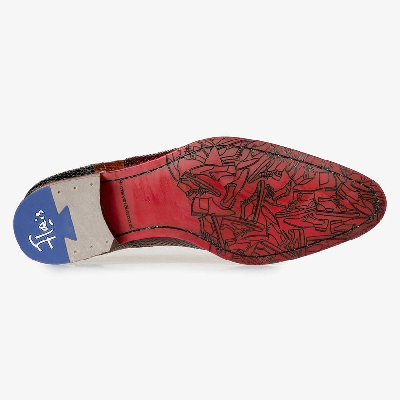 Schn&uuml;rschuh Leder mit Print cognac