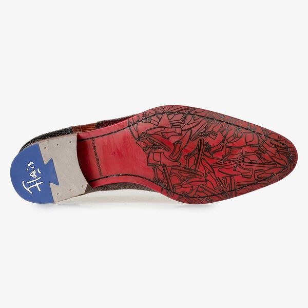 Schn&uuml;rschuh Leder mit Print cognac