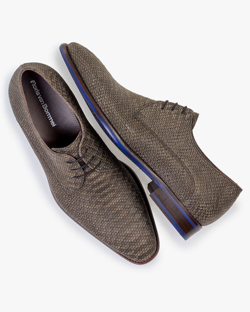 Schn&uuml;rschuh Leder-Print dunkelgr&uuml;n