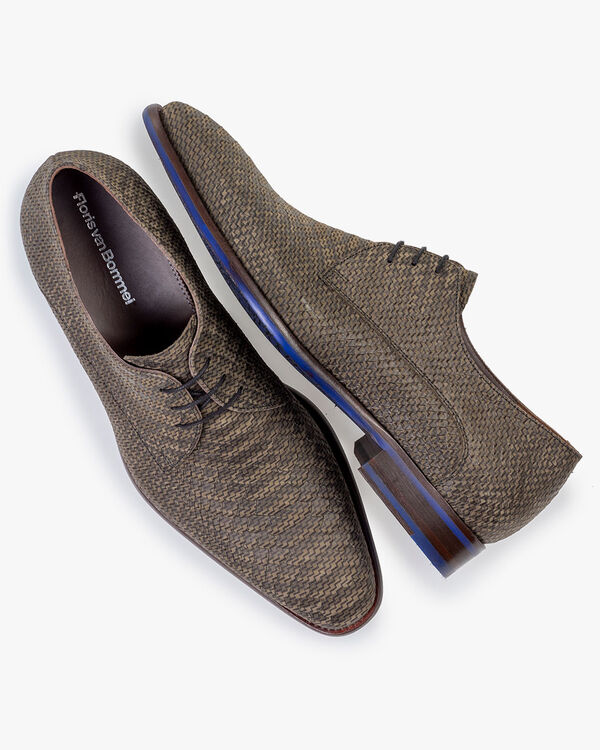 Schn&uuml;rschuh Leder-Print dunkelgr&uuml;n