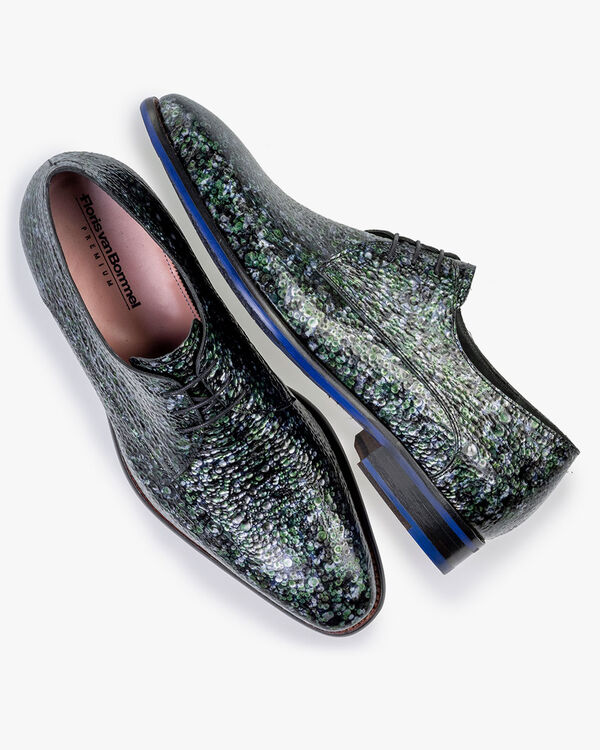 Schn&uuml;rschuh Metallic-Print gr&uuml;n