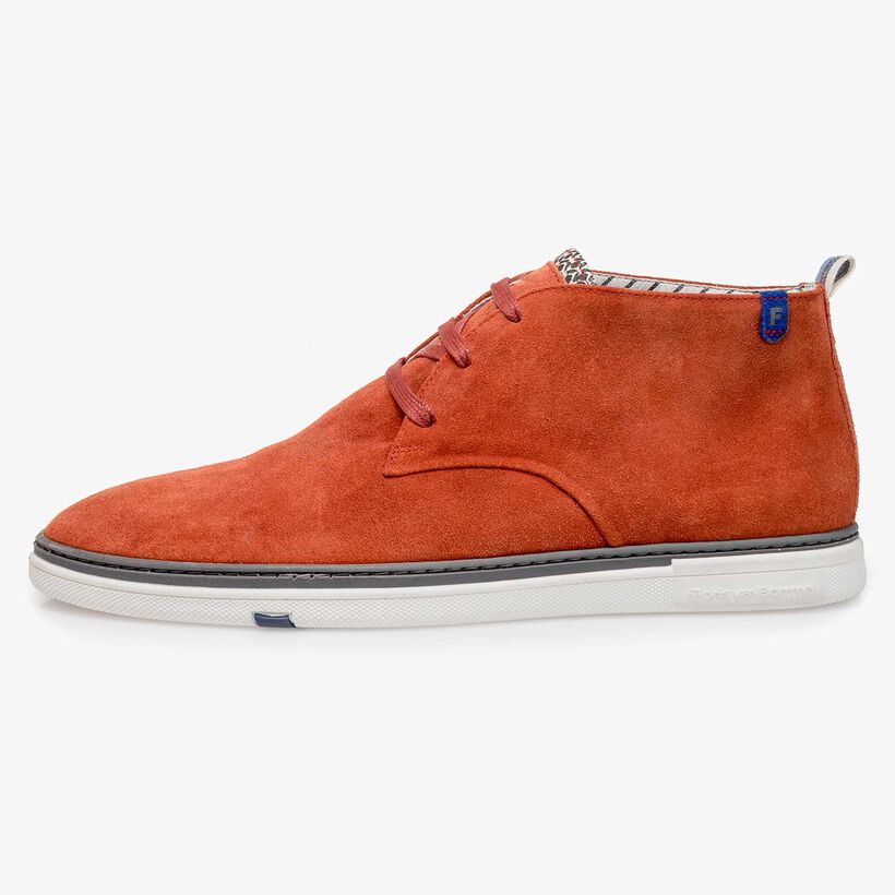 Orange-coloured slightly buffed suede leather boot