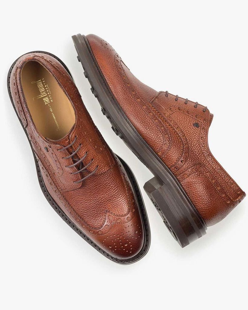 Cognac-coloured leather brogue lace shoe