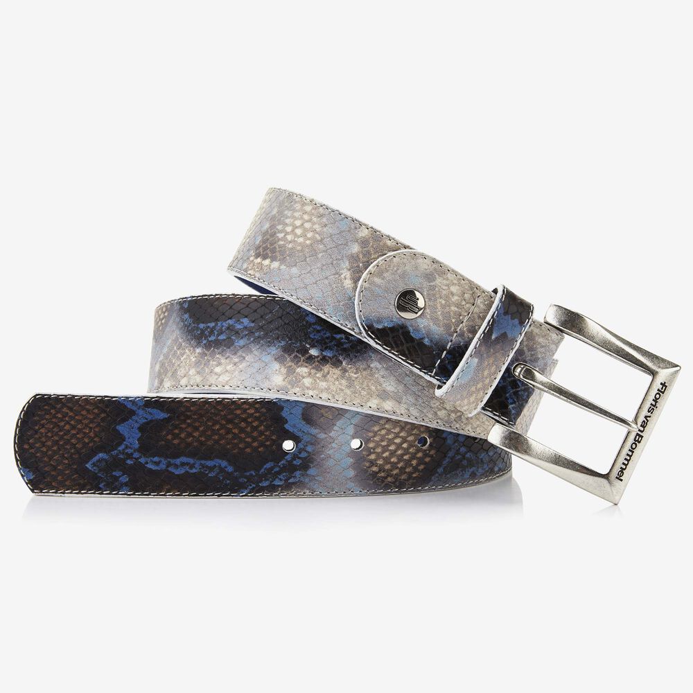 Floris van Bommel blue snake print men's belt 75119/11
