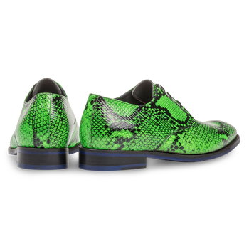 Neongrüner Premium Leder-Schnürschuh mit Schlangenprint
