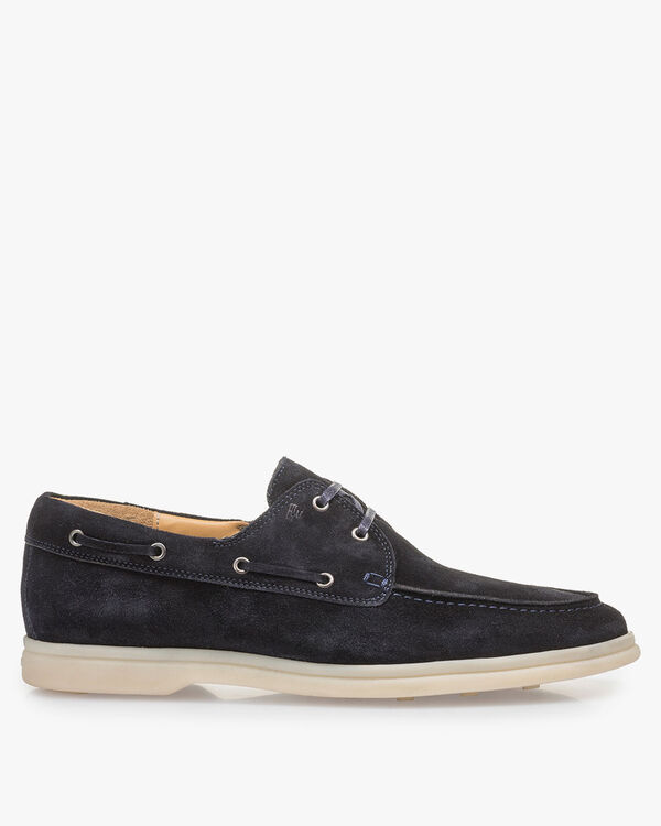 Dark blue suede leather boat shoe