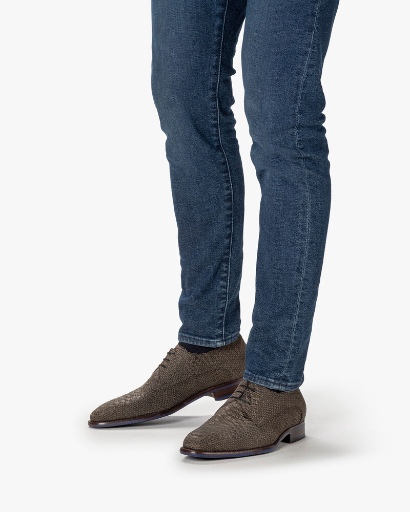 Schn&uuml;rschuh Leder-Print dunkelgr&uuml;n