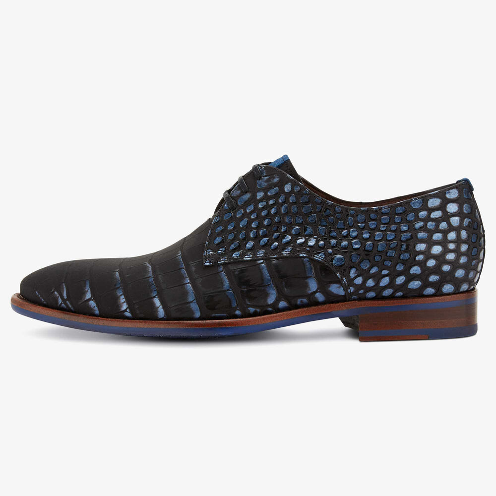 Floris van Bommel Herren Premium schwarzer Schnürschuh mit Krokodil Aufdruck