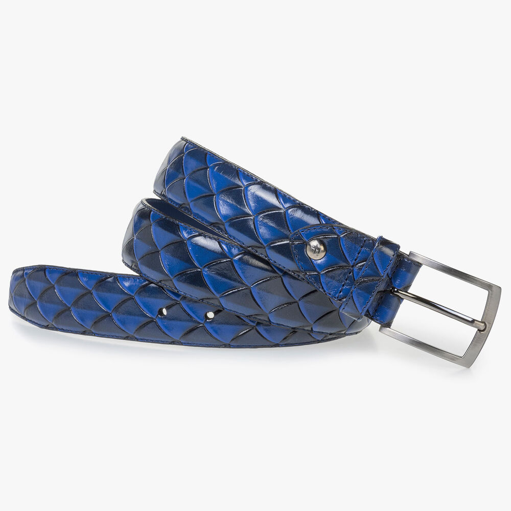 Premium blue leather belt with print