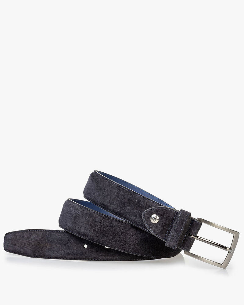Suede leather belt with laser-cut print blue