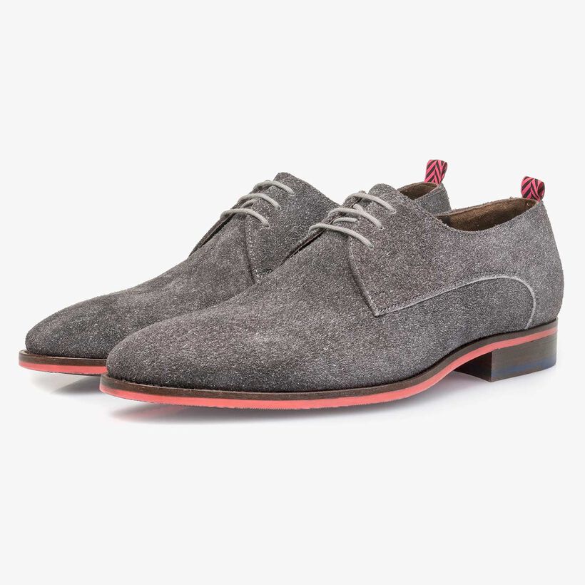 Grey buffed suede leather lace shoe