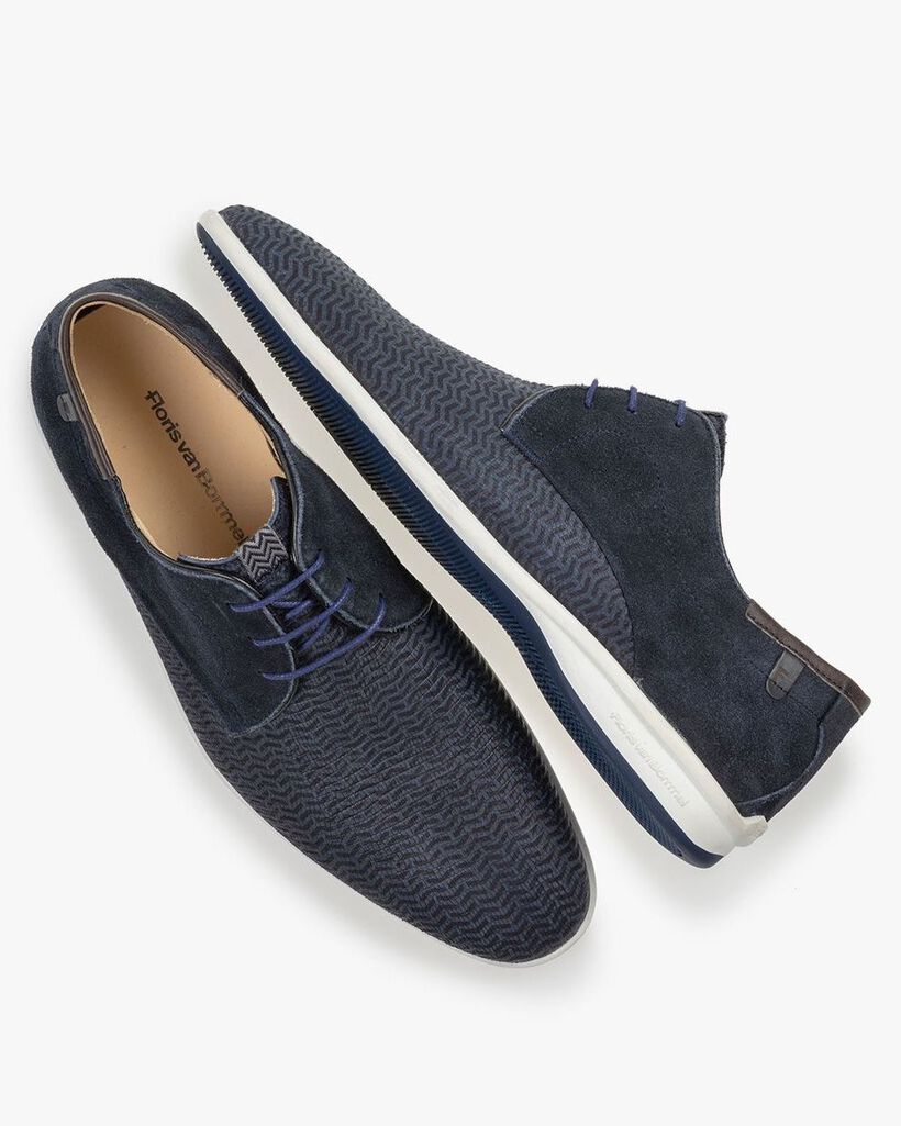 Schnürschuh mit Print Nubukleder blau