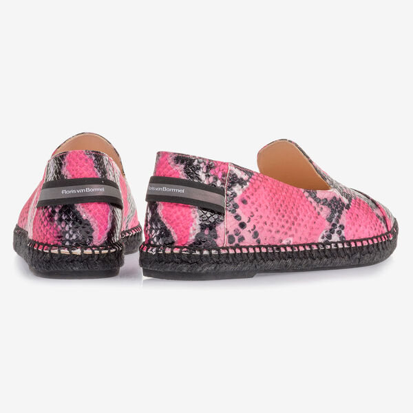 Fluorescent pink espadrilles with snake print