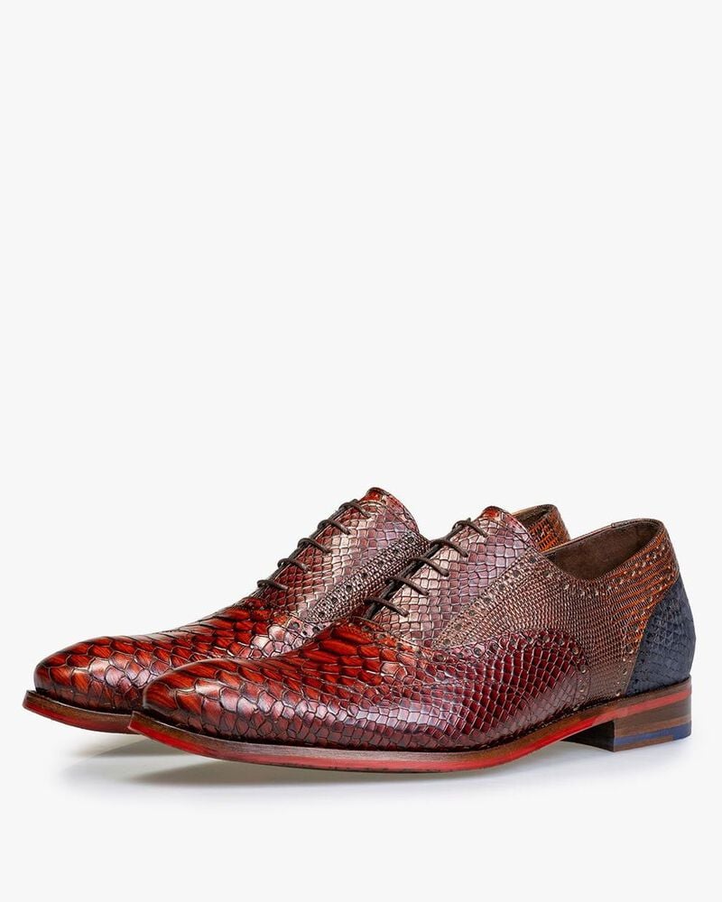 Schn&uuml;rschuh Leder mit Print cognac