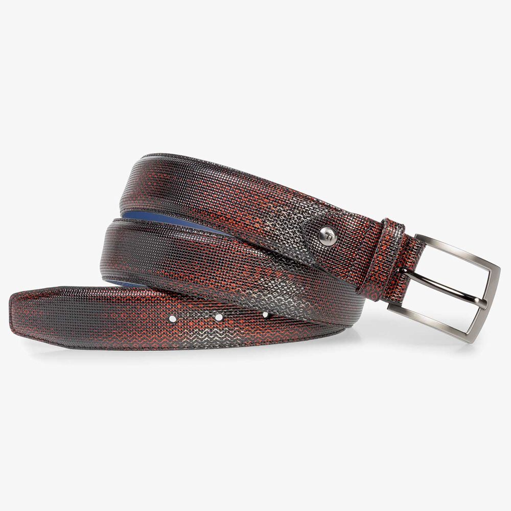 Premium dark red printed patent leather belt